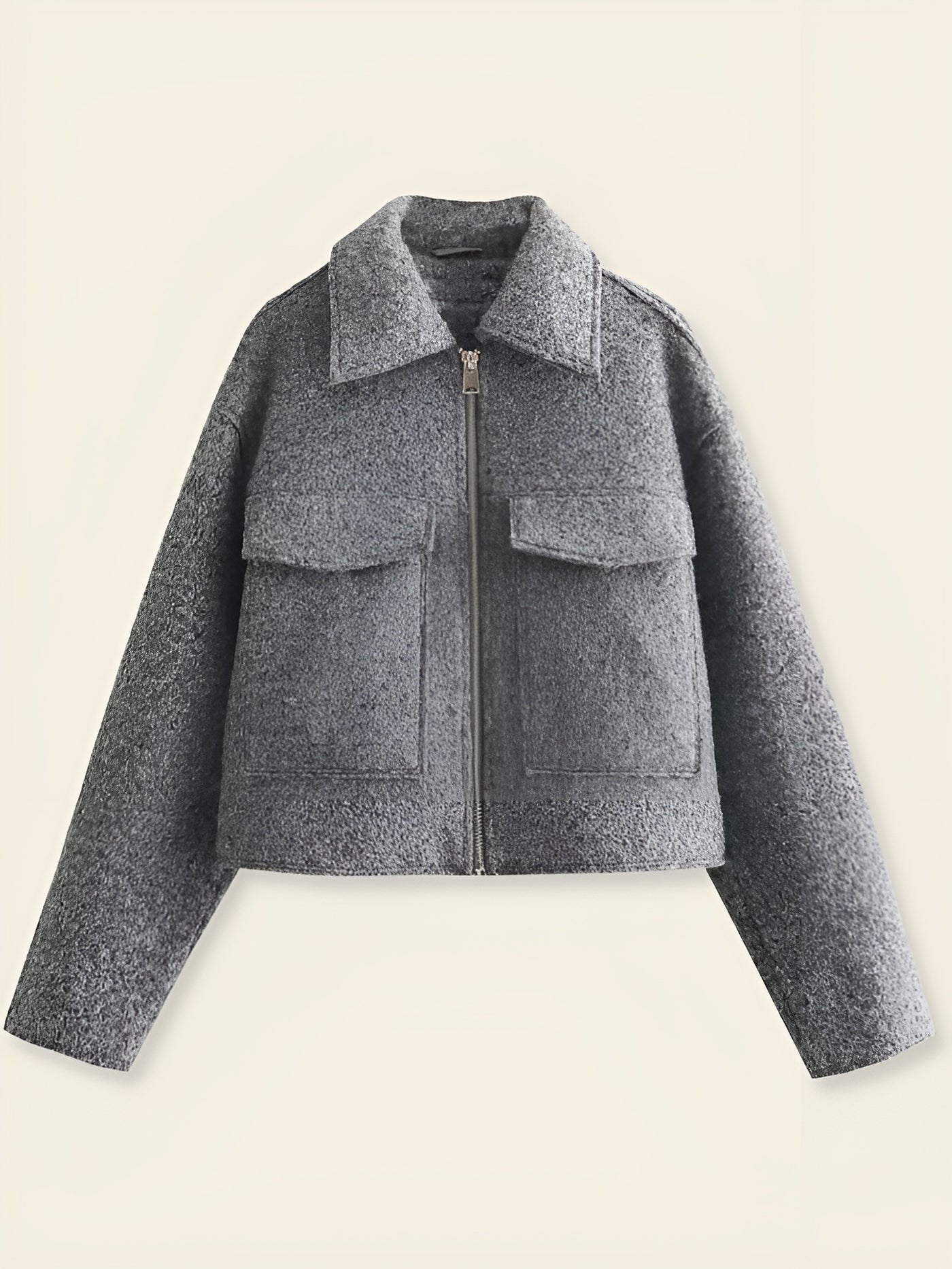 Sara™ | Giacca Cropped Bouclé Grigia