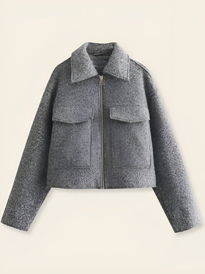 Sara™ | Giacca Cropped Bouclé Grigia