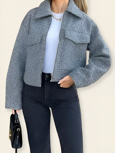 Sara™ | Giacca Cropped Bouclé Grigia