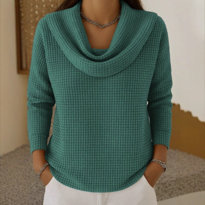 Nora™ | Maglione con Collo a Cascata in Tessuto a Nido d’Ape