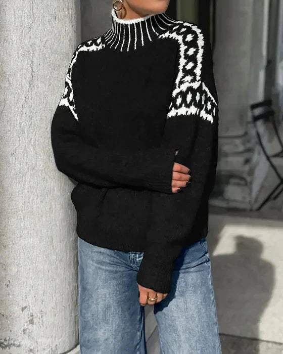 Siena™ | Maglione in Lana con Collo Alto e Motivo Minimal