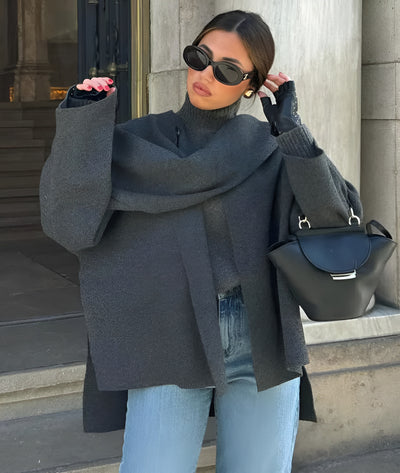 Allegra™ | Cappotto Oversize con Sciarpa in Lana